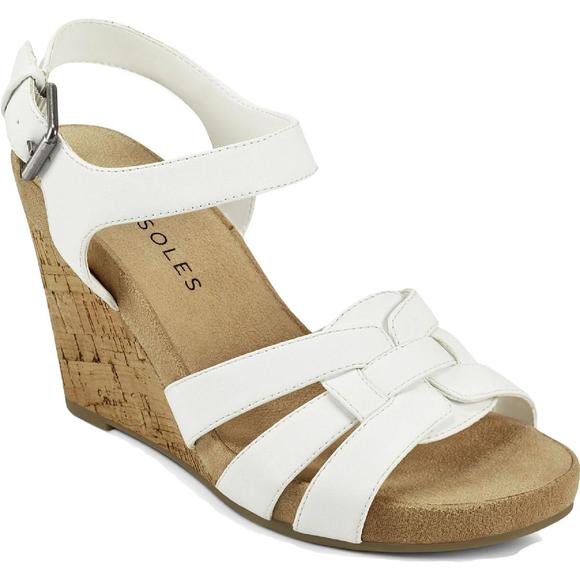 Aerosoles Shoes - Aerosoles Womens Pennsville White Faux Leather Wedge Sandals Shoes NWT